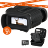 Black binoculars with digital display showing a deer, accompanied by a carrying case and 32GB memory card on a white background with sale text.
