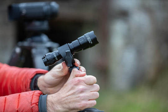 Torch mounted securely on a tripod