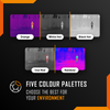 Five different color palettes for thermal imaging on a black background with labels.