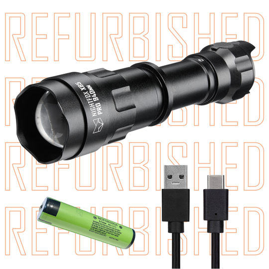 Refurbished infrared torch by Nightfox with battery and USB-C cable