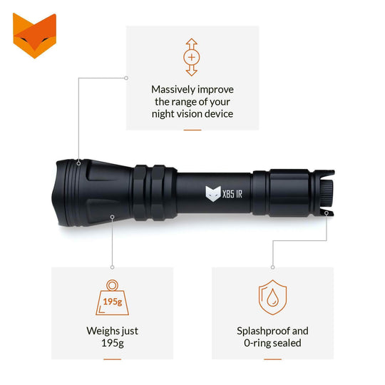 Nightfox XB5 940nm Low Glow Infrared LED Flashlight | MASSIVELY IMPROVE THE RANGE OF YOUR NIGHT VISION DEVICE | WEIGHS JUST 195G | SPLASHPROOF 0-RING SEALED